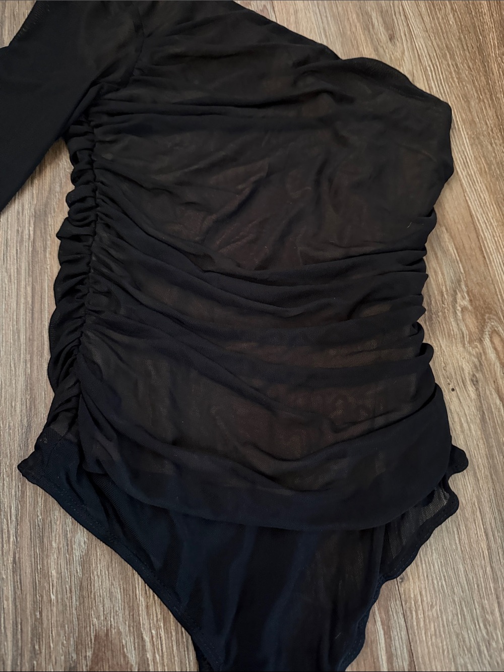Lulu's Black One-Shoulder Ruched Bodysuit - Picture 2 of 8